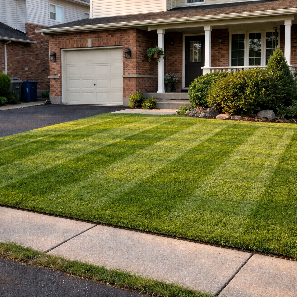 Beautifully maintained Brampton front lawn after Proud Lawn service